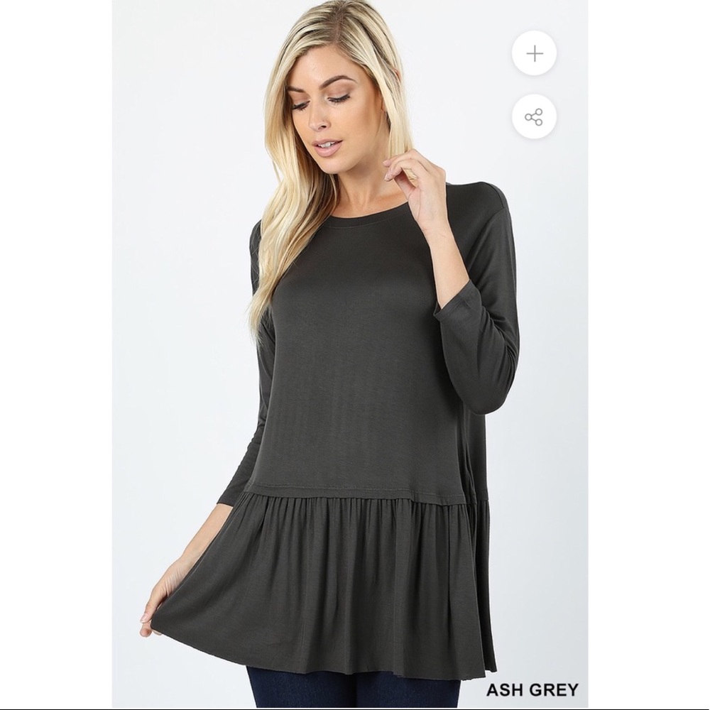 Zenana Premium Ruffle Bottom 3/4 Sleeve Top